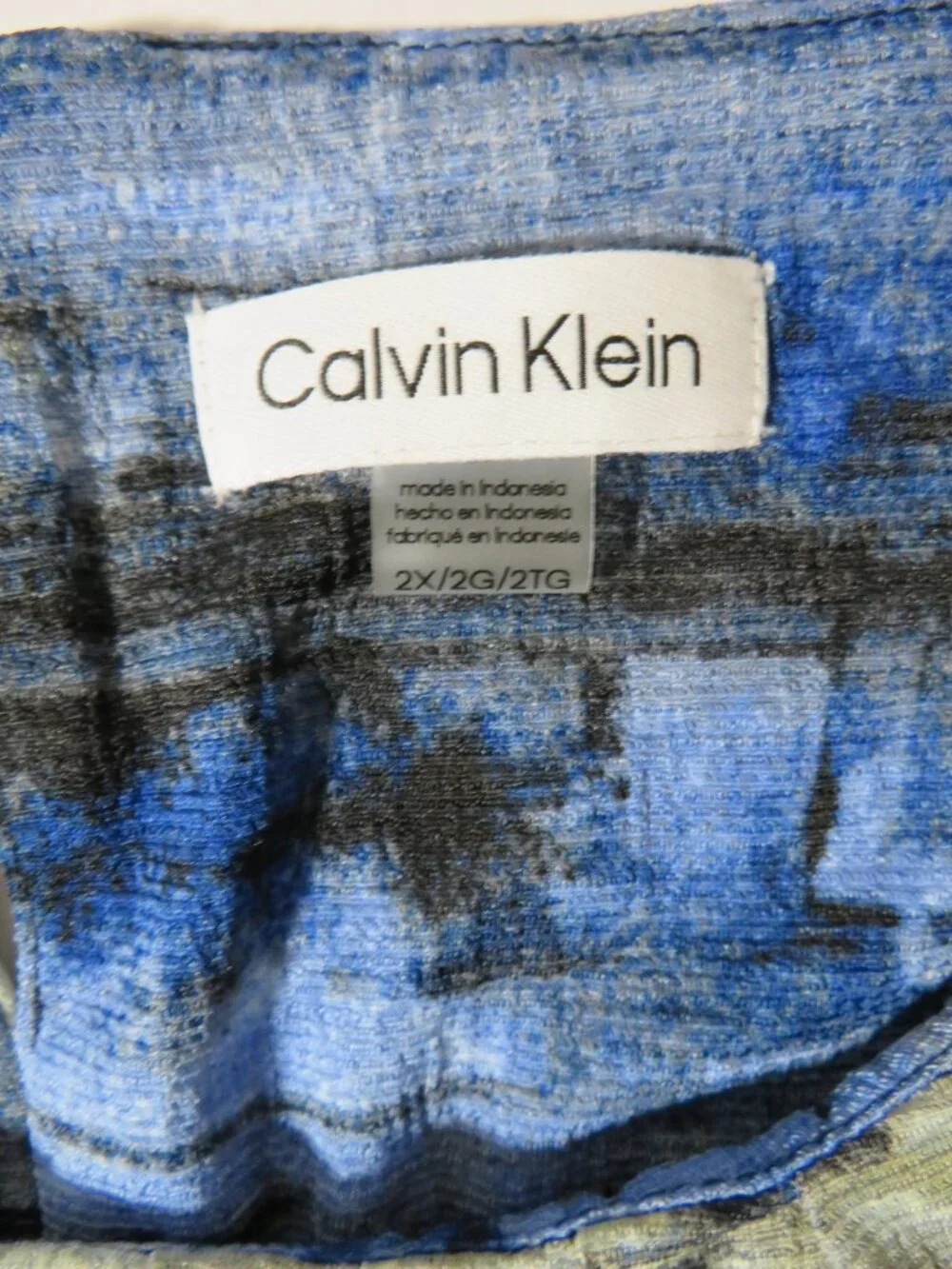 NWT Calvin Klein 2X Plus Abstract Watercolor Blouse Blue Yellow Pleated Tank Top - Picture 6 of 8